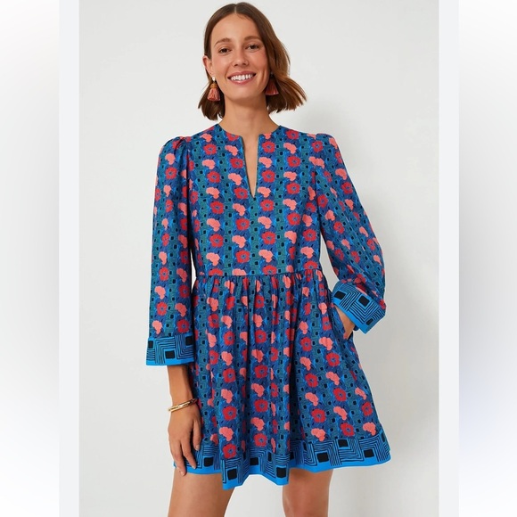 Tuckernuck Dresses & Skirts - Tuckernuck Floral Izzie Blue and Pink Dress 100% Cotton Size L